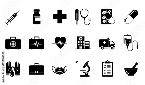 Medical Icon Mega Bundle Healthcare Vaccine Hospital Silhouette Vector Set
