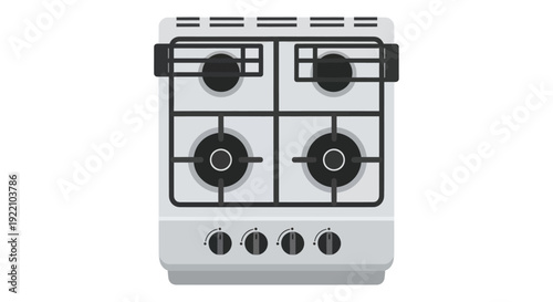 Gas Stove with Four Burners and Control Knobs