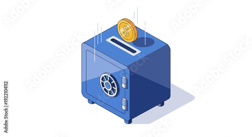Blue Safe Box with Coin Slot and Gold Coin.