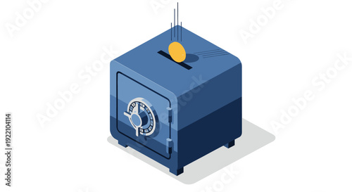 Blue Safe Deposit Box with Coin Slot and Gold Coin.