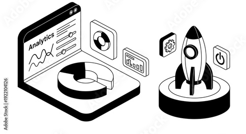 Business Analytics Rocket Launch Concept.