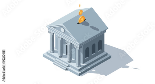 Bank Building With Coin Slot On Roof For Savings And Investment.