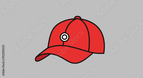 Red Baseball Cap with Button and Brim