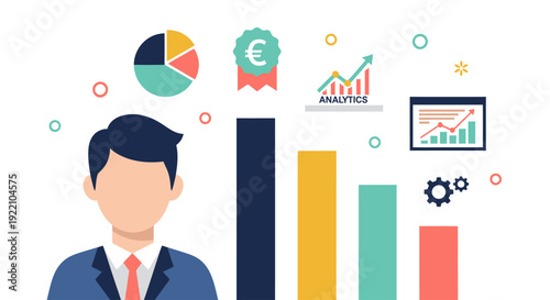 Business professional analyzing financial growth and data insights.