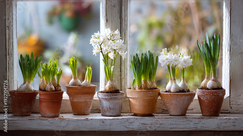 Paperwhite Bulbs in Pots by Window