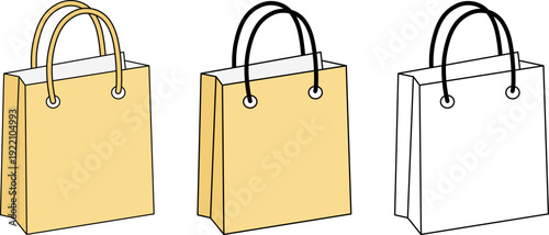 Three shopping bags in varying color schemes from tan to white