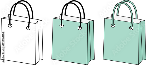 Three shopping bags in varying shades of color are illustrated