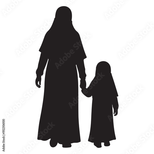 Mother and child in traditional attire walking together