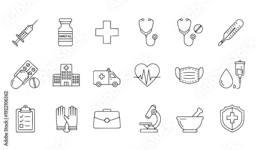 Thin Line Medical Icon Bundle Healthcare Hospital Outline Vector Set