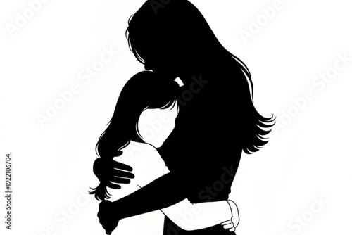 Minimalist Mother and daughter hugging
