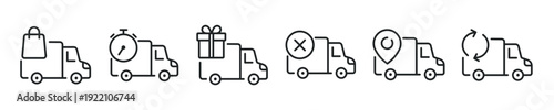 Van truck thin line icon set. Web minimal icons
