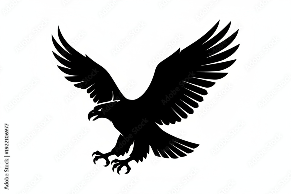 Fototapeta premium Majestic Eagle Silhouette: An elegant black eagle with outstretched wings showcases power and freedom, symbolizing soaring ambition against a plain backdrop.