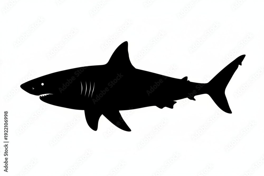 Fototapeta premium Ocean Apex Predator Silhouette: A stark black silhouette of a powerful shark, embodying the mystery and majesty of the deep ocean.