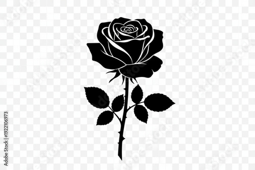 The Eternal Bloom: A silhouette of a perfect rose in full bloom, its delicate petals and stem elegantly depicted, embodying timeless beauty and nature's grace.