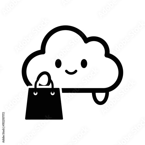 Cute Cloud Character Holding Shopping Bag - Cloud Shopping Concept