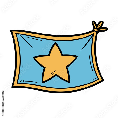 Cartoon star banner decoration hangs gently from a small tied knot on the side.