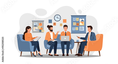 Diverse team collaborating in a modern office meeting room.