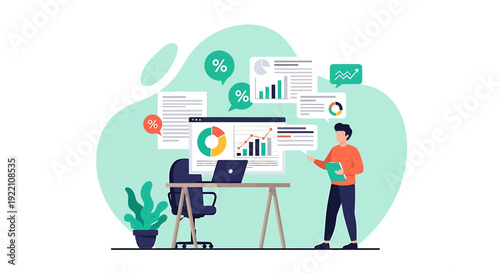 Man analyzing financial data charts and graphs on computer screen.