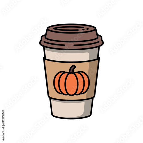 To go coffee cup features a cute pumpkin graphic on the sleeve, perfect for autumn.