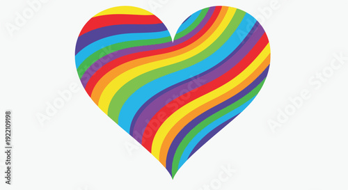 Colorful heart with rainbow stripes on white background