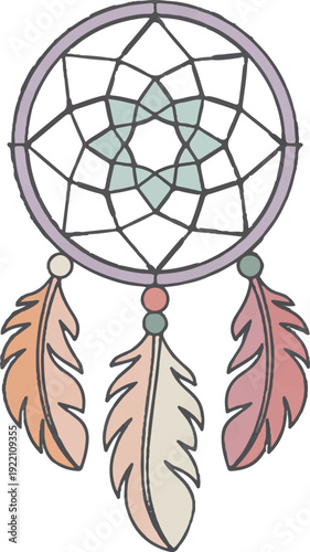Bohemian style dreamcatcher with feathers and web design element on white background mystical symbol spiritual mysticism and boho chic decor inspiration