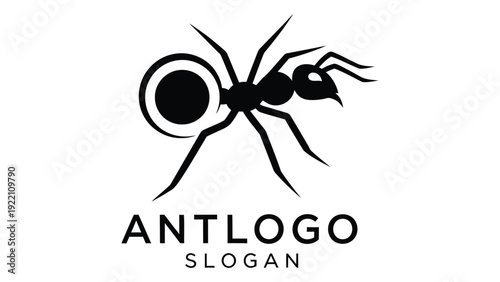A black and white logo of an ant with the text antlogo slogan isolated on white background, Vector