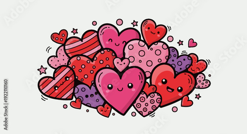 Colorful hearts illustration on white background for valentines day and romance