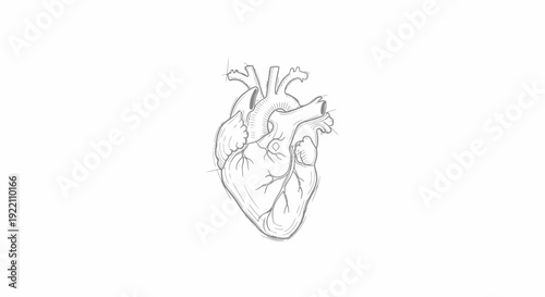 Anatomical heart sketch on white background illustrating medical science
