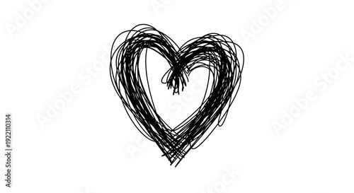 Black scribbled heart on white background symbol of love and affection