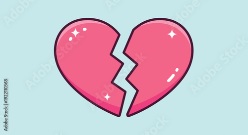 Broken pink heart illustration on light blue background for various design projects