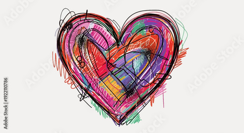 Colorful hand drawn heart illustration for love relationships and concepts
