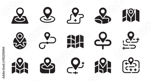 Map pointer icons, map markers, location pin vector set. route, direction, map, navigation, gps symbols