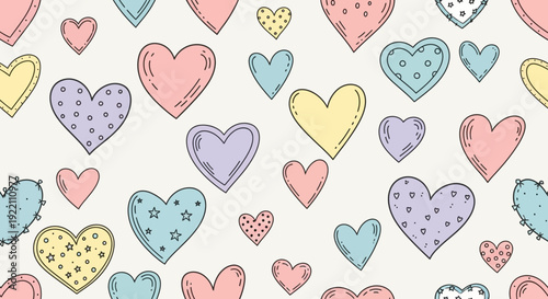 Colorful hand drawn hearts background design for love romance and celebrations