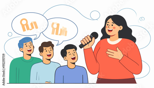 Presentation with speaker, audience thinking about stock market