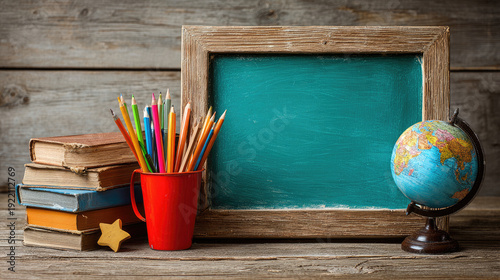 Back to School Still Life with Globe and Books.
