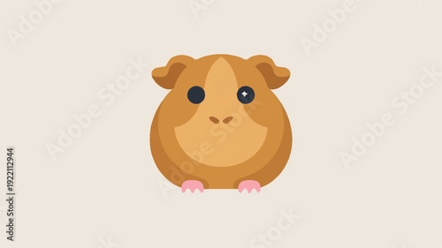 Cute brown guinea pig face flat design icon with big eyes on beige background adorable animal symbol