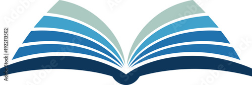 Modern abstract book logo design with blue gradient layers, professional education and library symbol for publishing and online learning branding.