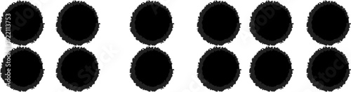 Black  grunge brush drawn circles and dots. Japanese black  circles and round vector brush strokes. Seal stamp with round edges, vector illustration .