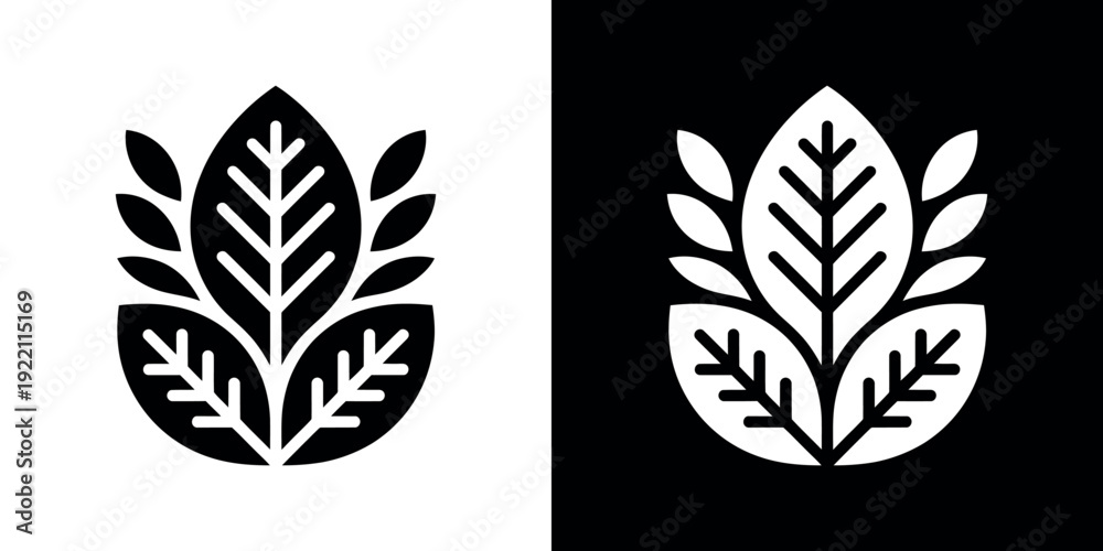 Fototapeta premium Black and white leaf on split background plant symbol