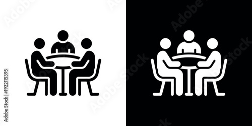 Black and white of people sitting at a table chairs