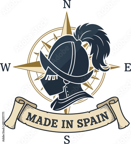 Vintage Knight Logo Design with Compass Rose - Made in Spain