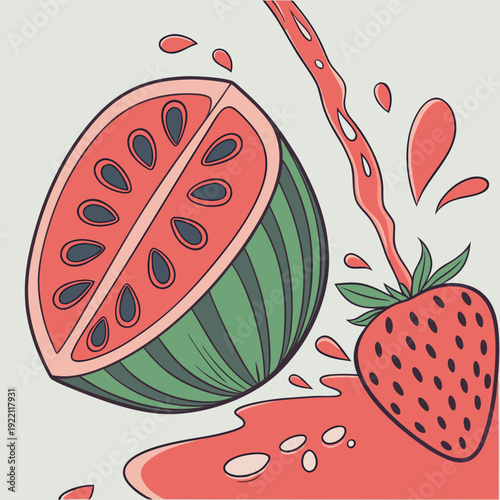 Refreshing watermelon and strawberry juice splash.