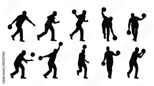 A group of black silhouettes of people playing different sports isolated on white background, Vector