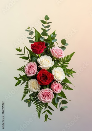 Elegant floral arrangement featuring roses and greenery, perfect for a romantic wedding ceremony or special occasion, bridal, marriage, wedding