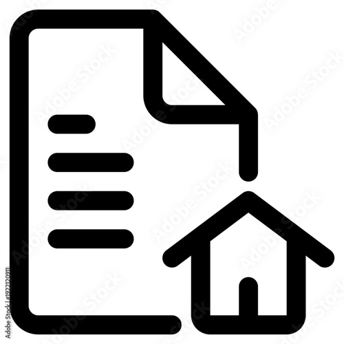 This vector icon illustrates a real estate document with a house symbol, representing property contracts and home ownership.