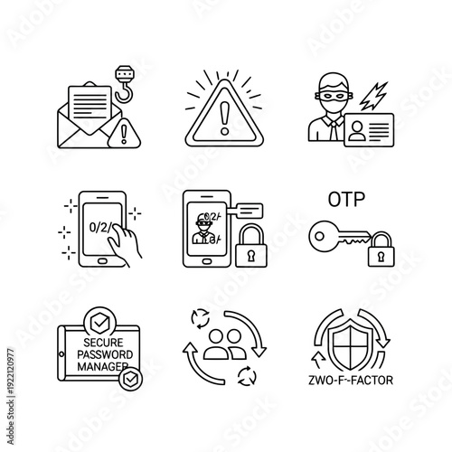 Cybersecurity Icons: A comprehensive set of illustrative icons related to cybersecurity.