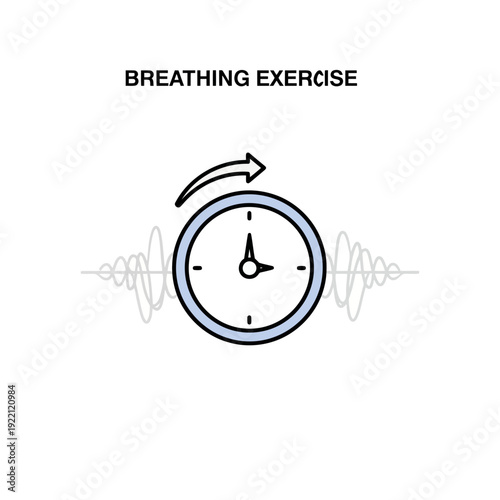 Time to Breathe: An illustrated depiction of a clock with an arrow, symbolizing time and guidance for mindful breathing. This image invites viewers to embrace serenity and promote well-being