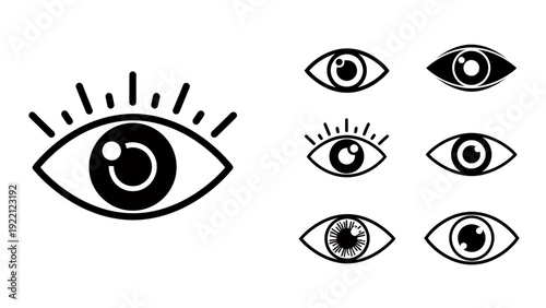Multiple Eye Icons: Large Eye with Smaller Variants Demonstrating Different Angles for Graphic Design.
