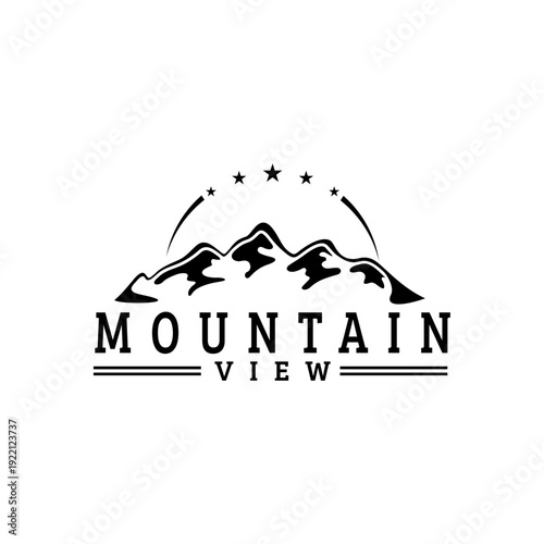 simple mountain and stars element logo design vector with flat style in black color