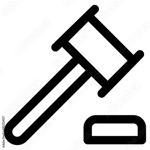A minimalist vector icon of a judge's gavel and sound block, symbolizing legal proceedings, justice, auctions, and important decisions. Ideal for legal, business, and judicial designs.